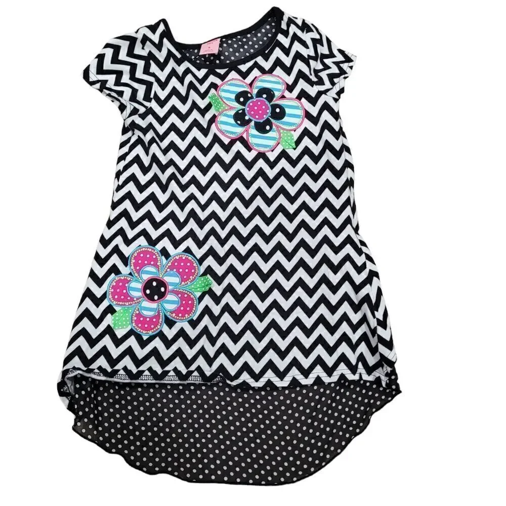 Chevron Dress with flower aplaques